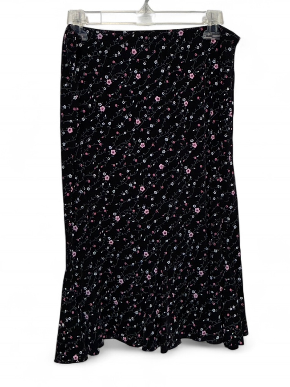 Y2K dressbarn Black Skirt with Ditsy Pink Floral Print